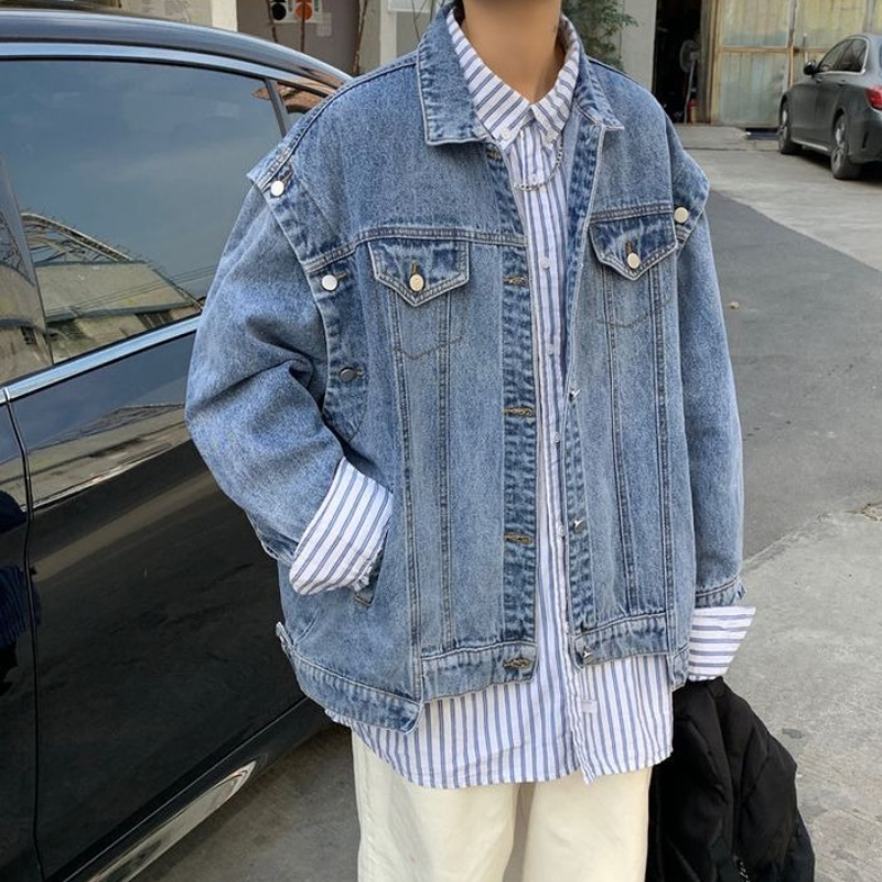 Street Fashion Jacket Men - Casual Button Loose Male Jean Coats