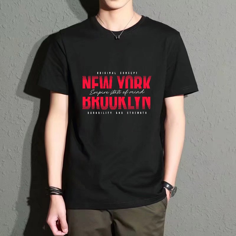 Street Fashion New York - Men's Black Round-Neck Short-Sleeved T-Shirt, New