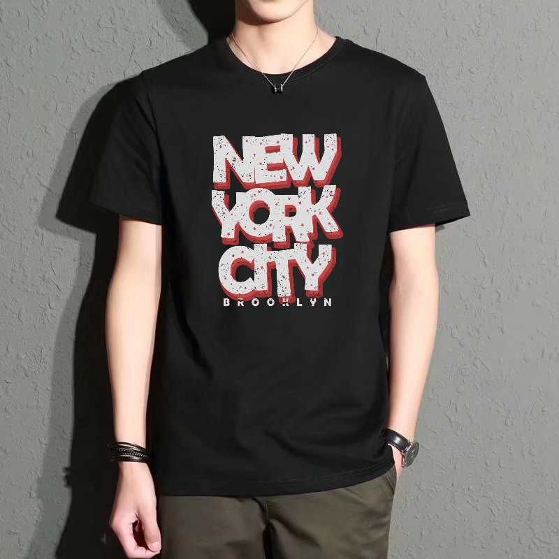 Street Fashion New York - Men's Black Round-Neck Short-Sleeved T-Shirt, New