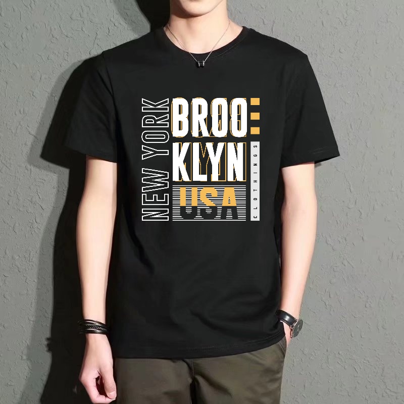 Street Fashion New York - Men's Black Round-Neck Short-Sleeved T-Shirt, New