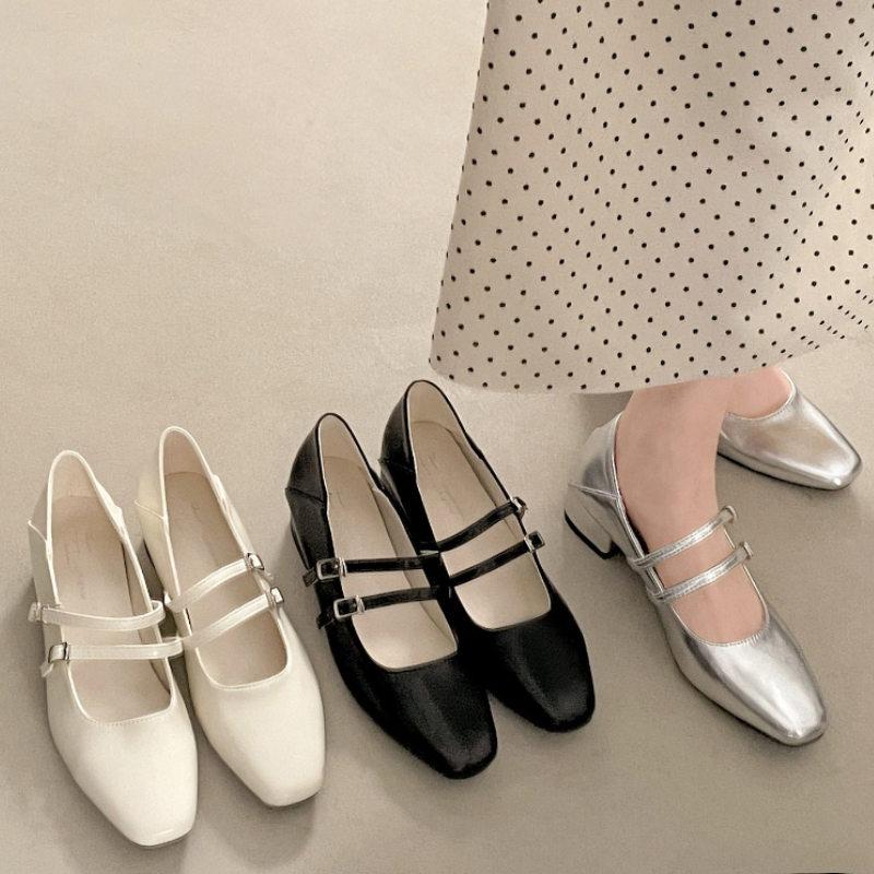 Street Fashion Women - Square Toe Low Heel Women Silvery