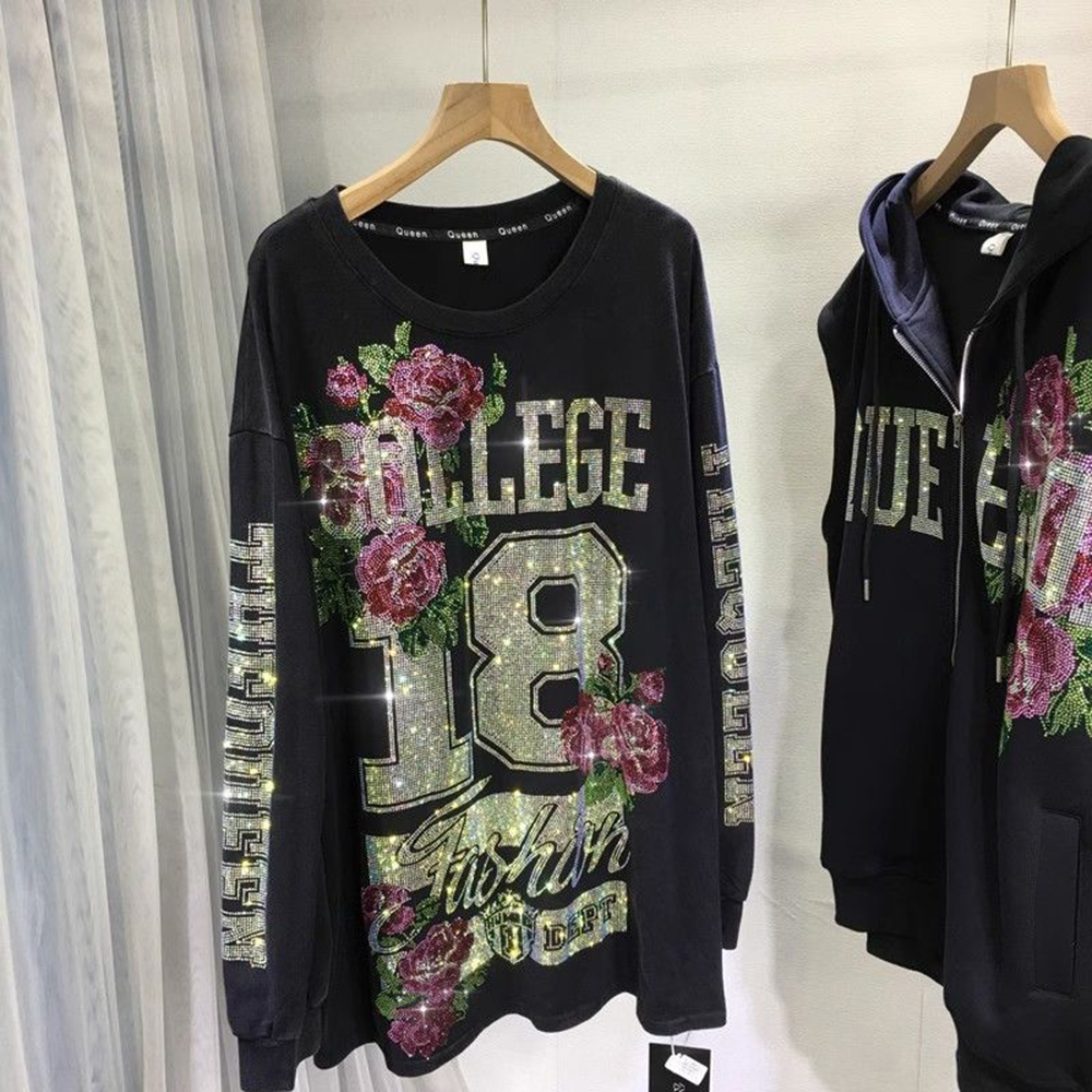 Street Fashion Hoodie - Plus Size Sweatshirts Black Top Spring