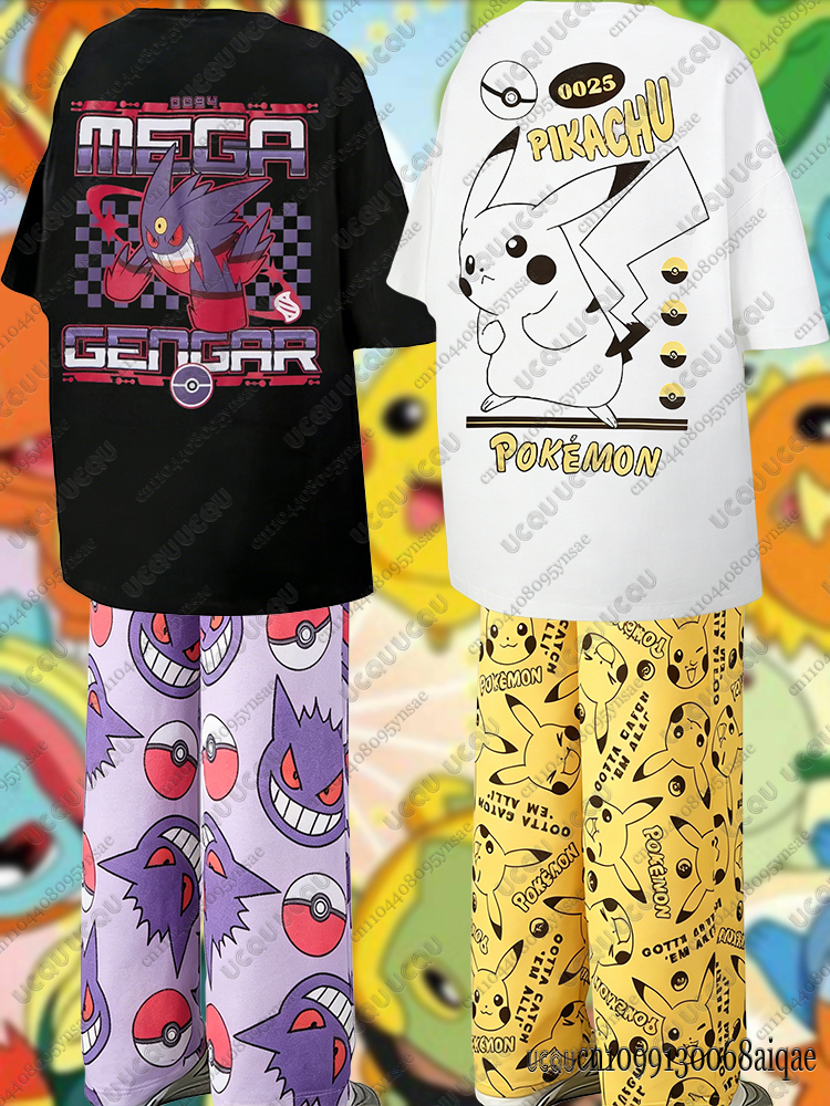 Street Fashion Women - 2026 Anime Pikachu&Gengar Summer Tshirts+Pajamas Pants