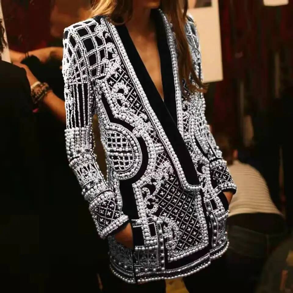 Fashion Beading V Neck Blazers - Street Fashion Taiwan recensie en prijs