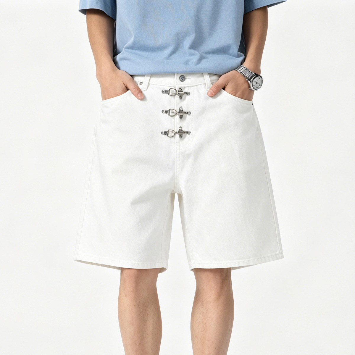 Metal Buckle Short Baggy Jeans - Street Fashion Baggy recensie en prijs