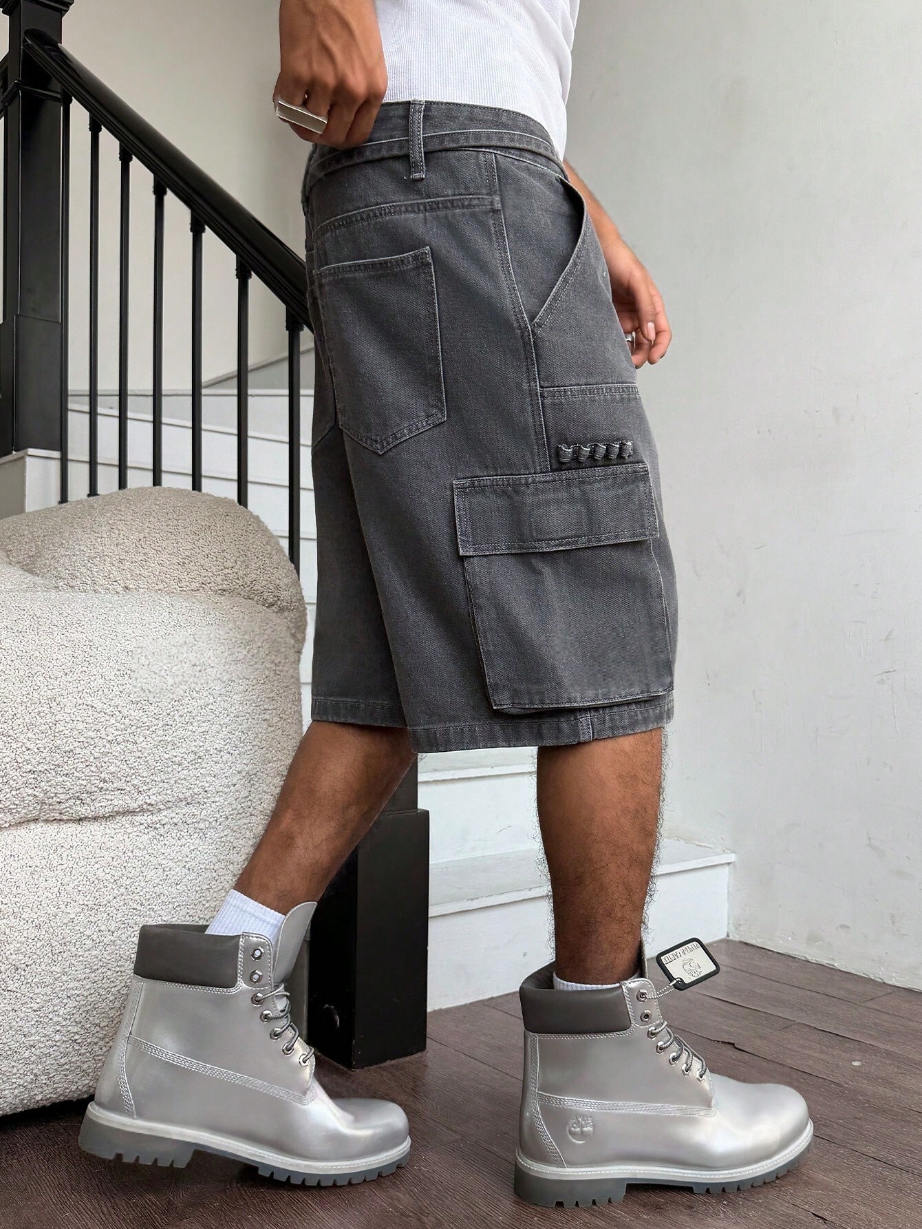 Men Grey Washed Cargo Denim Sh - Street Fashion Jeans recensie en prijs