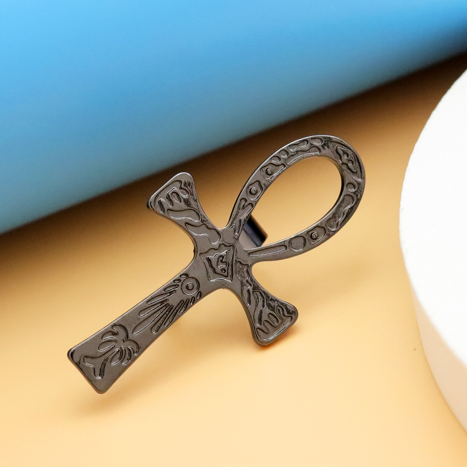 Black Ankh Cross Ring Tribal E - Street Fashion Egypt recensie en prijs