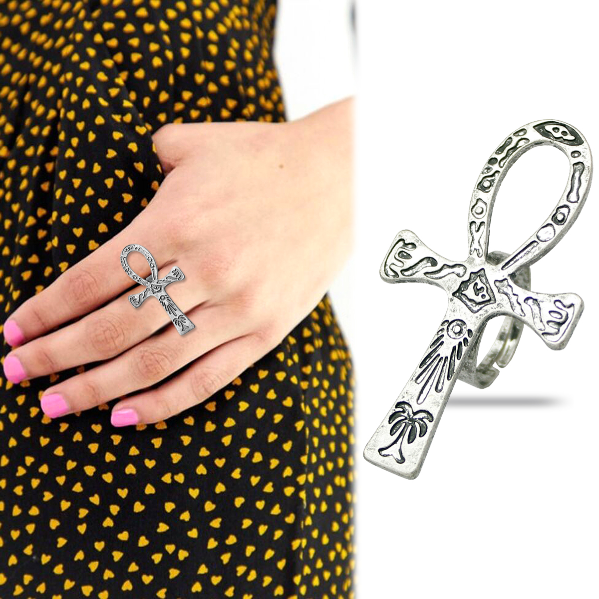 Black Ankh Cross Ring Tribal E - Street Fashion Egypt recensie en prijs