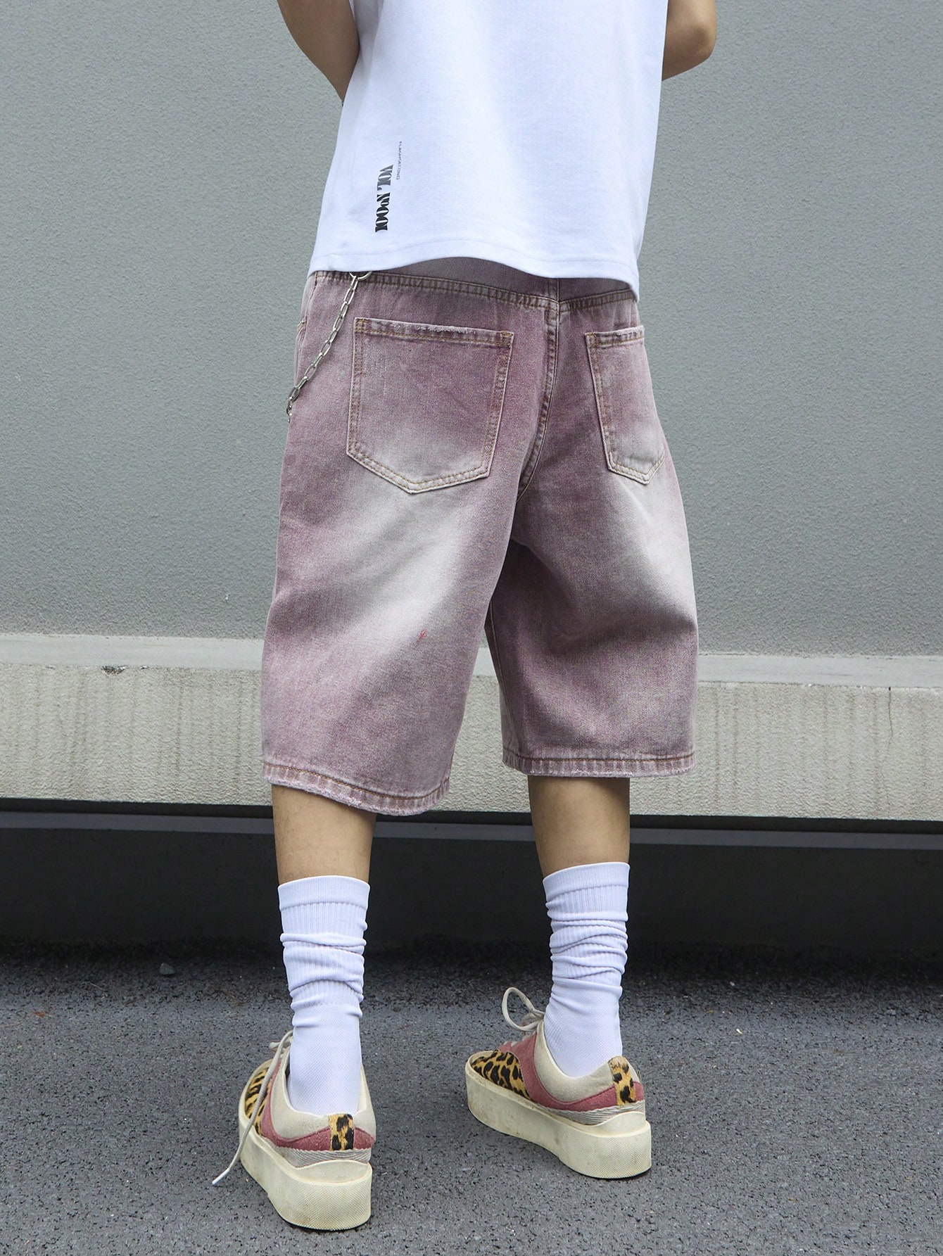 Men's Pink Gradient Denim Shor - Street Fashion Baggy recensie en prijs