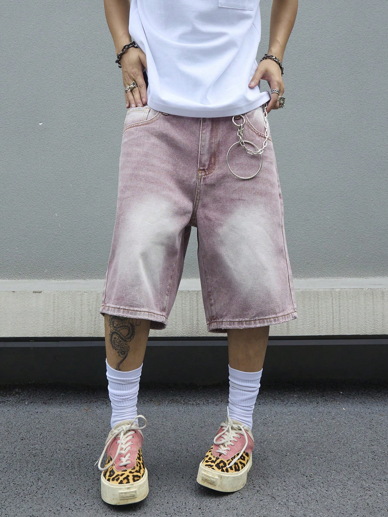 Men's Pink Gradient Denim Shor - Street Fashion Baggy recensie en prijs