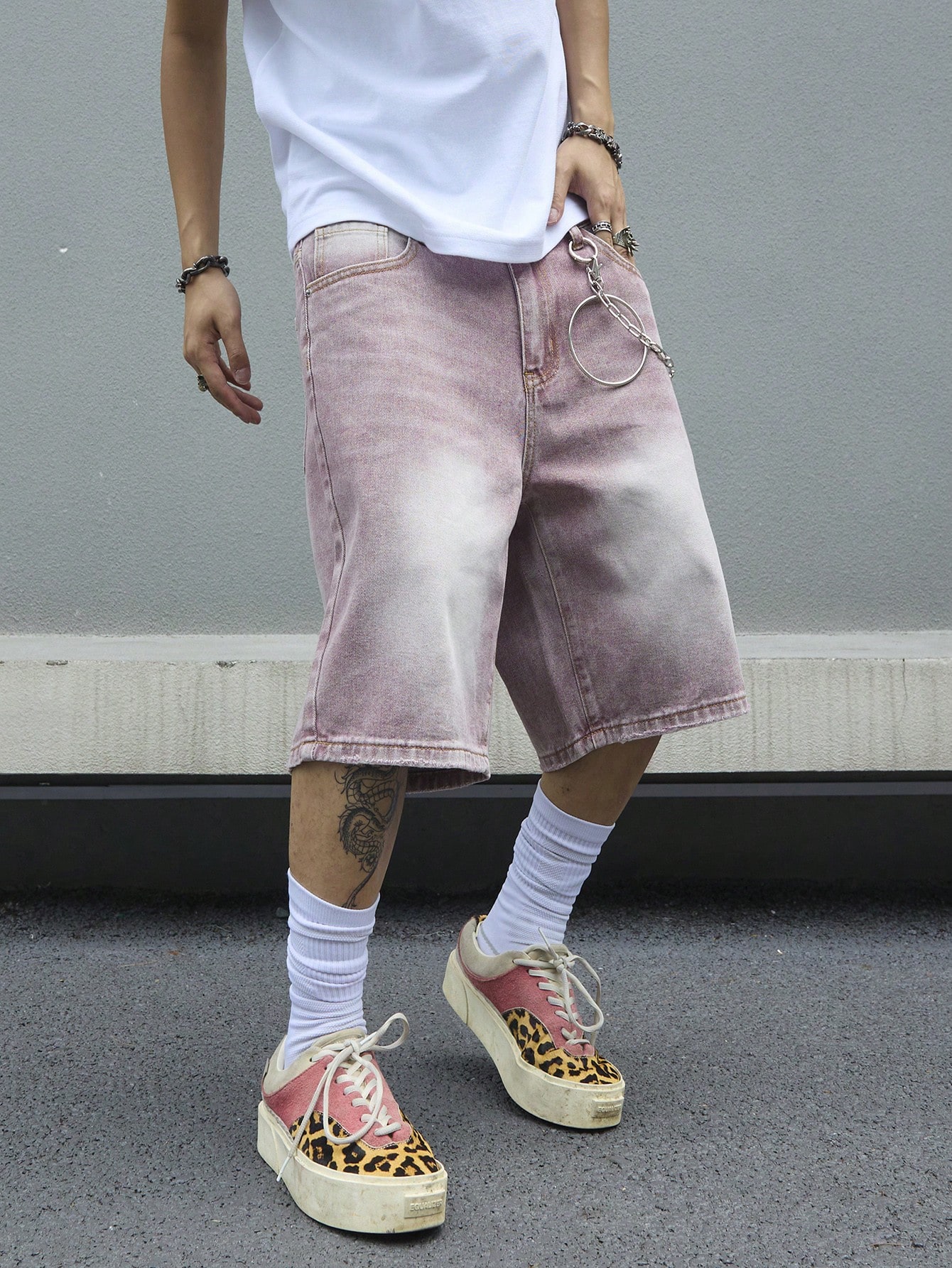 Men's Pink Gradient Denim Shor - Street Fashion Baggy recensie en prijs