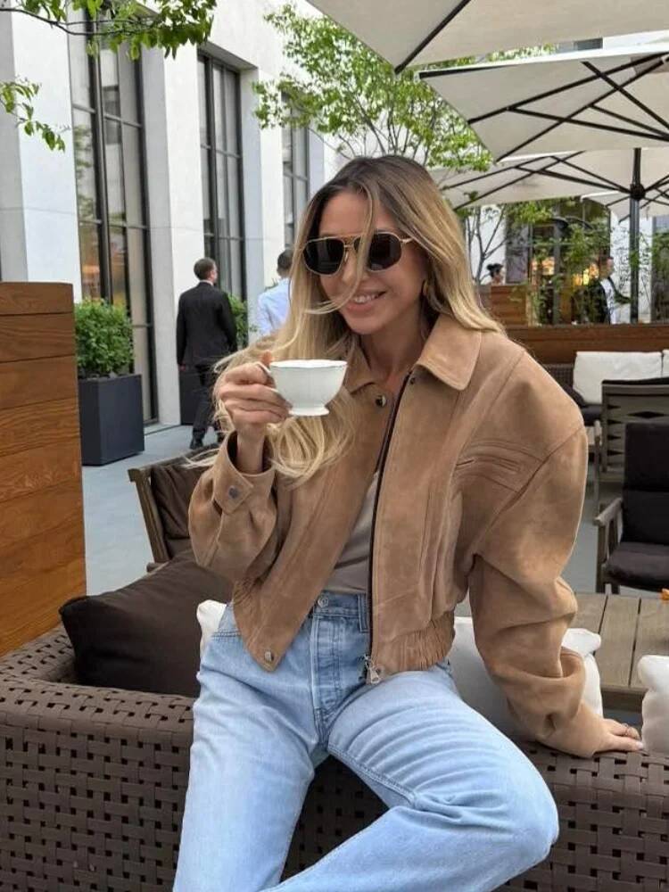 Fashion Short Brown Suede Jack - Street Fashion Taiwan recensie en prijs
