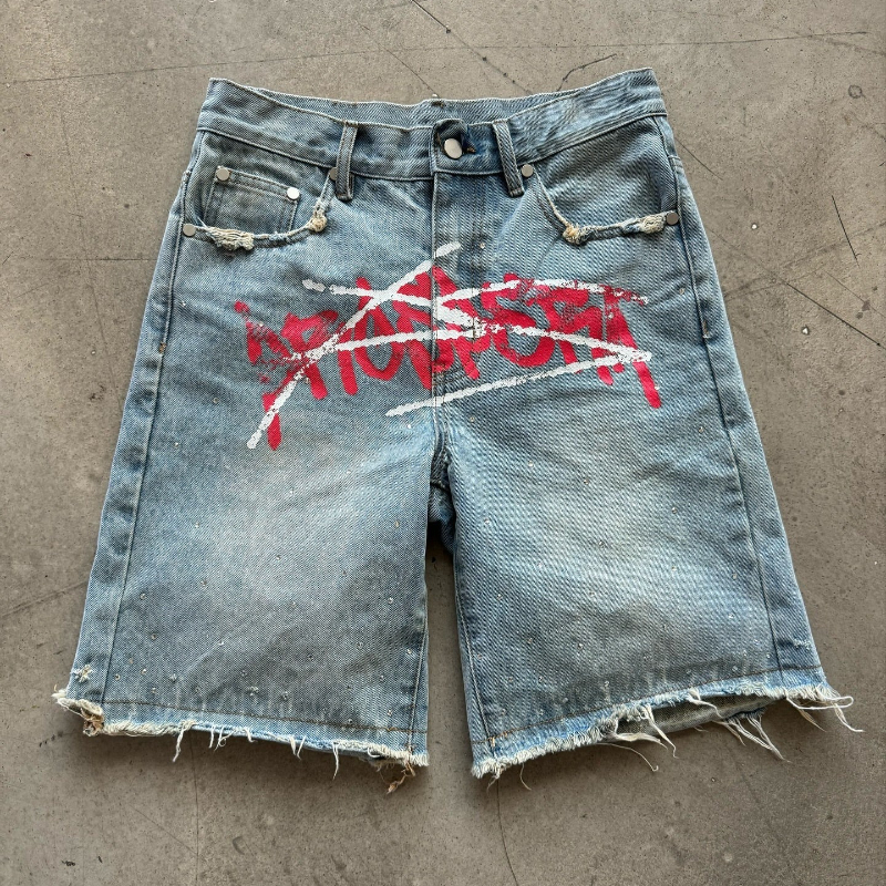 Y2K Graffiti Jorts Rhinestone  - Street Fashion Baggy recensie en prijs