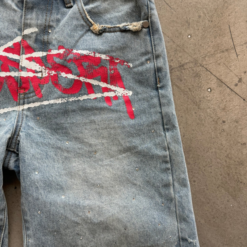 Y2K Graffiti Jorts Rhinestone  - Street Fashion Baggy recensie en prijs