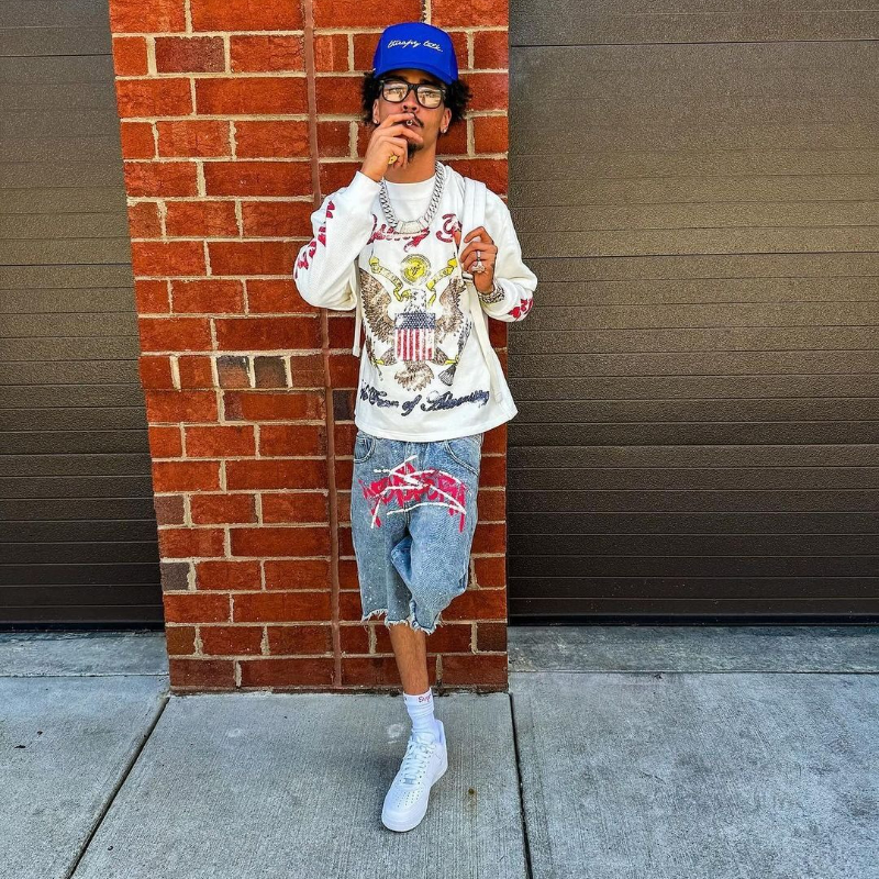Y2K Graffiti Jorts Rhinestone  - Street Fashion Baggy recensie en prijs