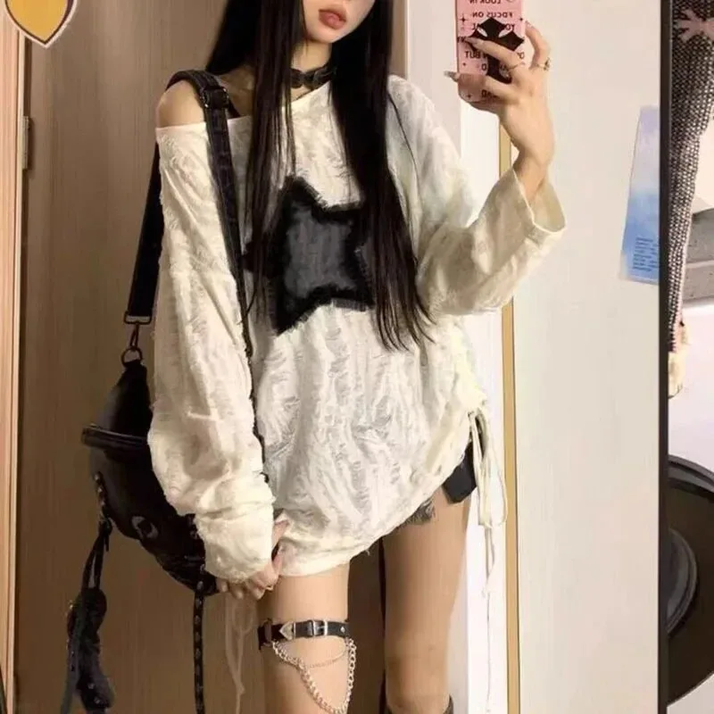 Y2K Hole Star Print T-Shirt Wo - Street Fashion Kpop recensie en prijs
