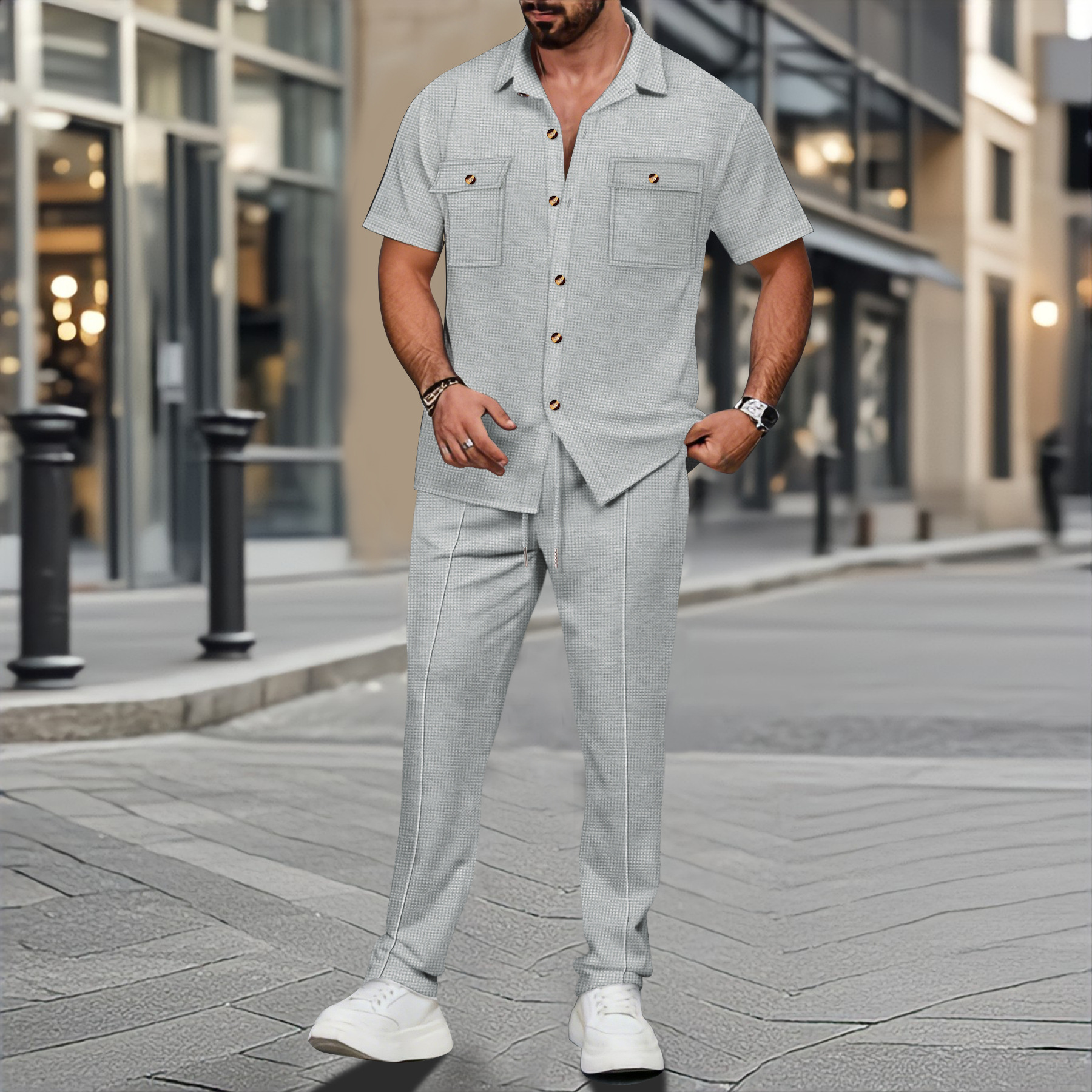 Men Summer Solid Color Lapel B - Street Fashion Casual recensie en prijs